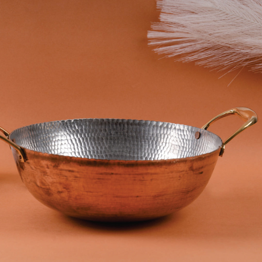 Authentic Copper kadai with brass Handle