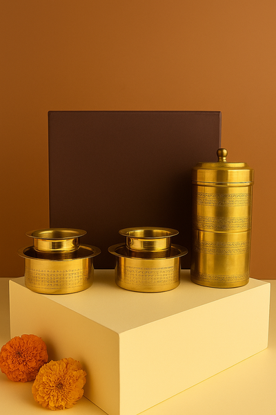 Authentic South Indian Filter Coffee Maker & Two Brass Dabara Sets