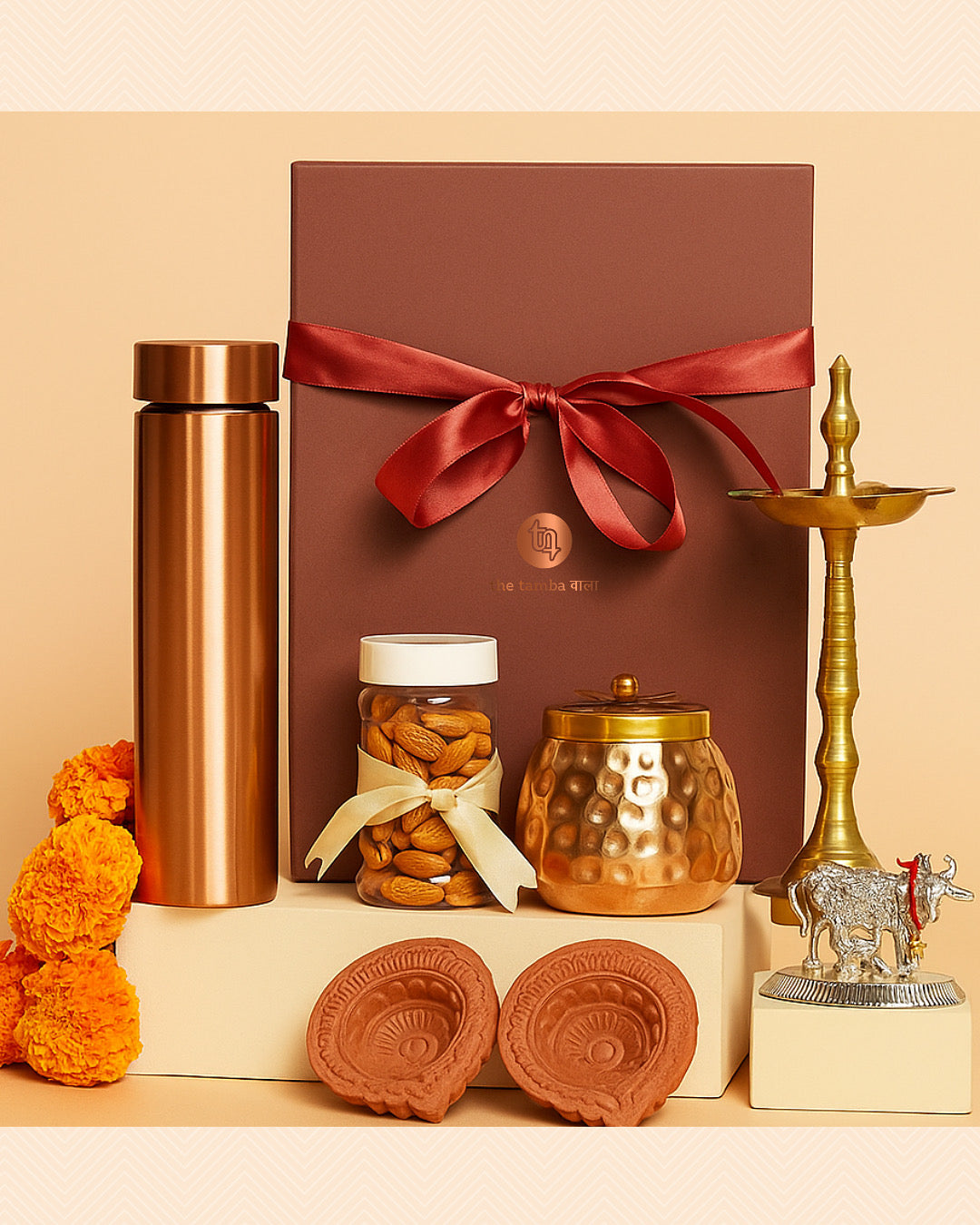 Deluxe Copper Wellness & Prosperity Hamper: Kamdhenu, Samai & Diya Set