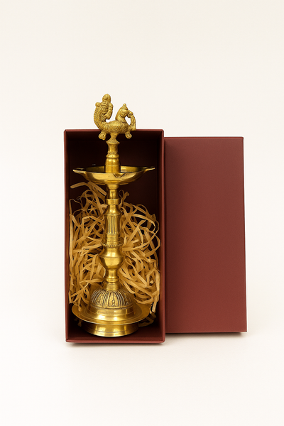9-inch Brass Dana Kashi Samai Pooja Lamp and Dry Fruit Gift Set