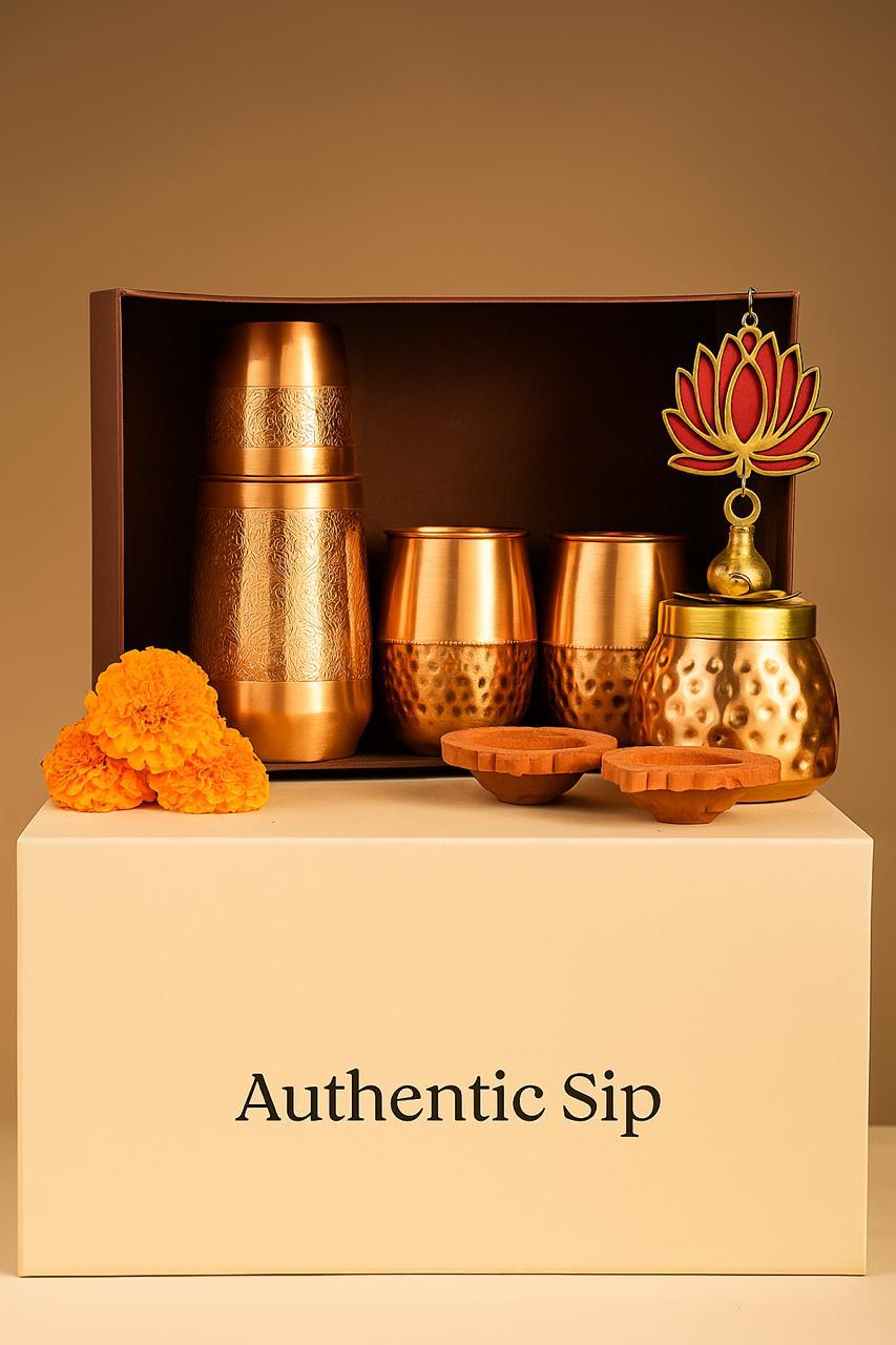 Copper Etching Jar, Traditional MS Matki & Mitti Diya Spiritual Set